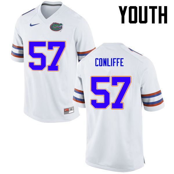 Youth Florida Gators #57 Elijah Conliffe College Football Jerseys-White